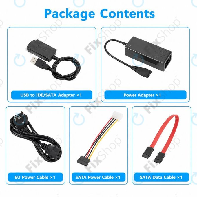 USB 2.0 IDE / SATA adapter 2,5" és 3,5" HDD/SSD-hez, EU tápegységgel