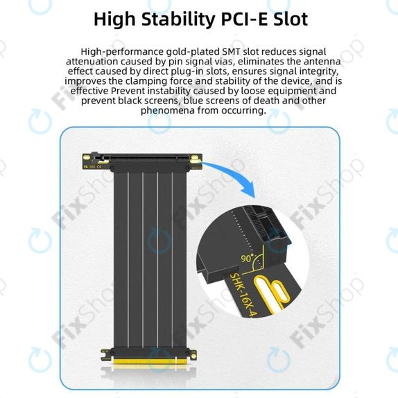 PCIe 4.0 x16 videokártya riser kábel, 20cm, fekete