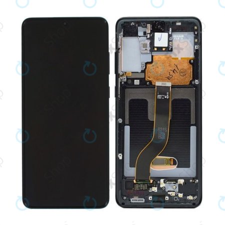 Samsung Galaxy S20 Plus G985F - LCD Kijelző + Érintőüveg + Keret (Cosmic Black) - GH82-22134A, GH82-22145A, GH82-31441A Genuine Service Pack
