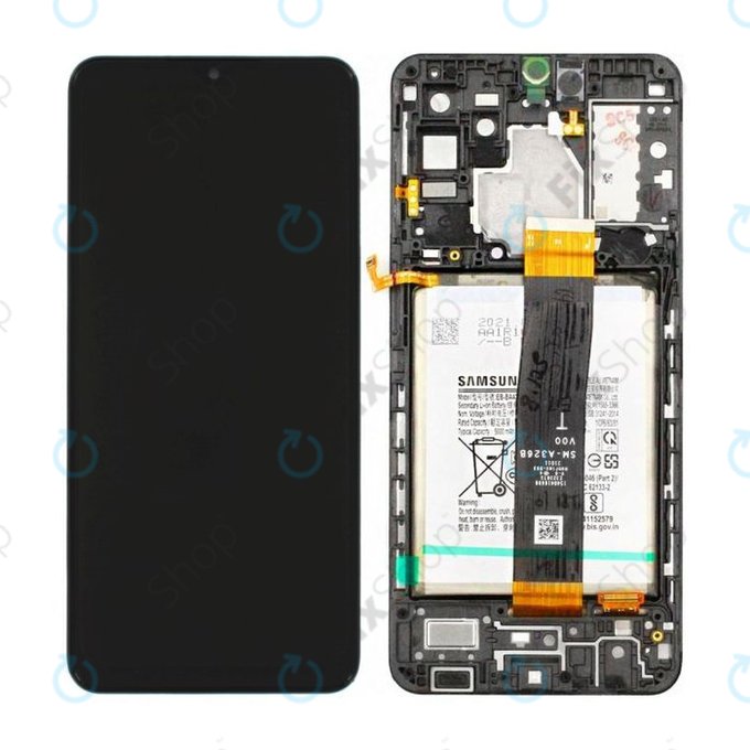 Samsung Galaxy A32 5G A326B - LCD Kijelző + Érintőüveg + Keret + Akkumulátor (Awesome Black) - GH82-25453A, GH82-25454A Genuine Service Pack