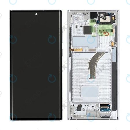 Samsung Galaxy S22 Ultra S908B - LCD Kijelző + Érintőüveg + Keret (Phantom White) - GH82-27488C, GH82-27489C Genuine Service Pack