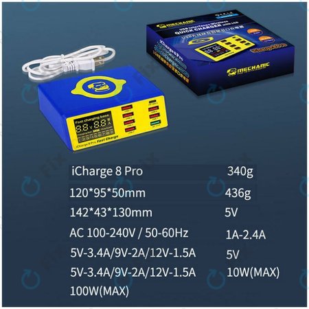 Mechanic iCharge 8 Pro - USB Töltőállomás (6x USB, 1x USB 3.0, 1x USB-C, 1x Vezeték Nélküli Töltő)