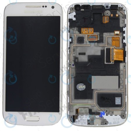 Samsung Galaxy S4 Mini Value I915i - LCD Kijelző + Érintőüveg + Keret (White Frost) - GH97-16992B Genuine Service Pack