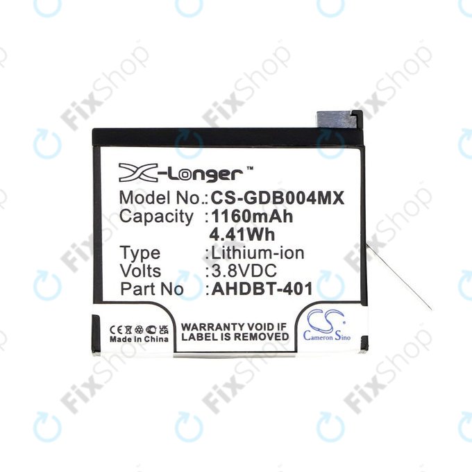Akkumulátor GoPro Hero 4, 1160mAh, Li-Ion, 3.8V, AHDBT-401, HQ