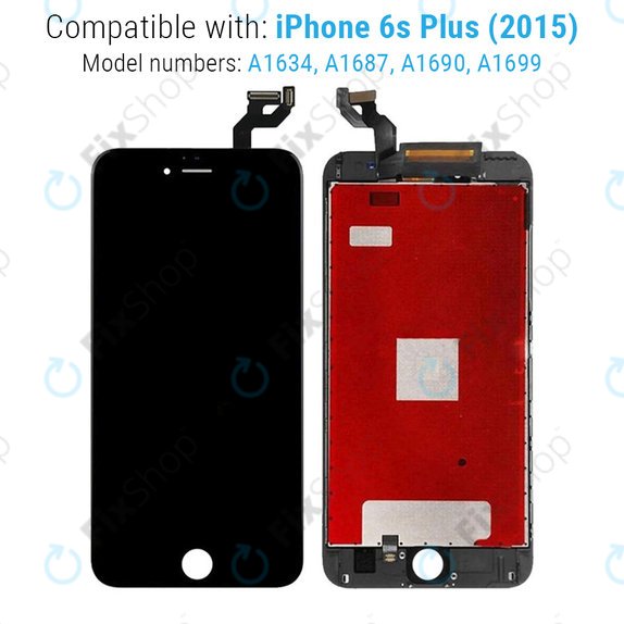 Kijelző iPhone 6S Plus, Black, Érintőüveg kerettel
