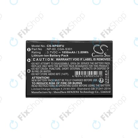 Akkumulátor Agfa, HP Photosmart, Toshiba Camileo, 1050mAh, Li-Ion, 3.7V, NP-60, COMA-BP1, HQ