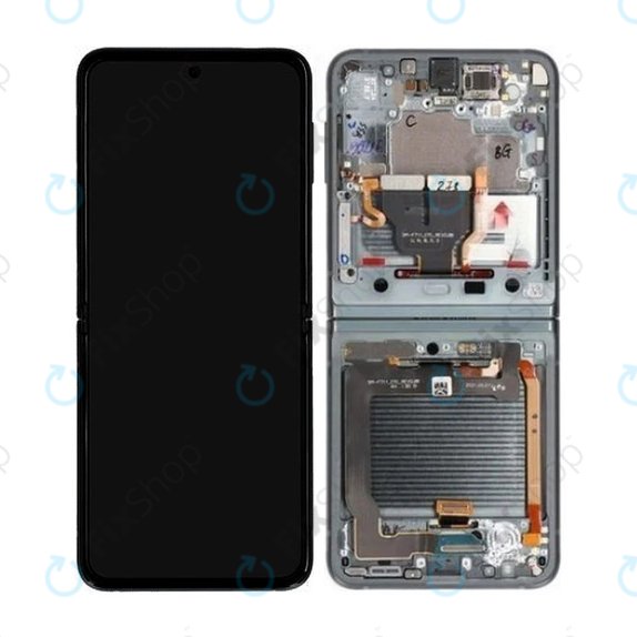 Samsung Galaxy Z Flip 3 F711B - LCD Kijelző + Érintőüveg + Keret (Green) - GH82-26273C Genuine Service Pack