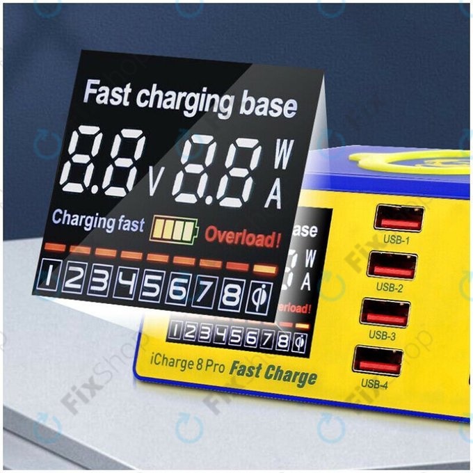 Mechanic iCharge 8 Pro - USB Töltőállomás (6x USB, 1x USB 3.0, 1x USB-C, 1x Vezeték Nélküli Töltő)