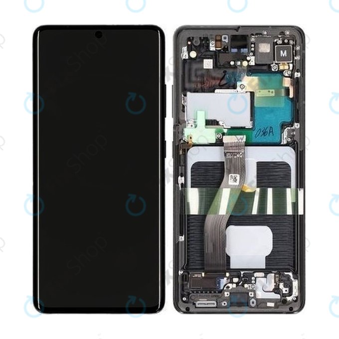 Samsung Galaxy S21 Ultra G998B - LCD Kijelző + Érintőüveg + Keret (Phantom Black) - GH82-26035A, GH82-26036A Genuine Service Pack