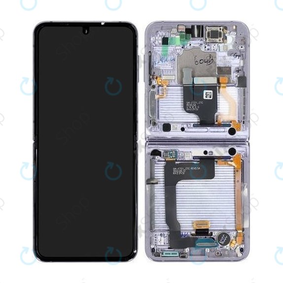 Samsung Galaxy Z Flip 4 F721B - LCD Kijelző + Érintőüveg + Keret (Bora Purple) - GH82-29440B, GH82-30239B, GH82-29441B, GH82-30238B Genuine Service Pack