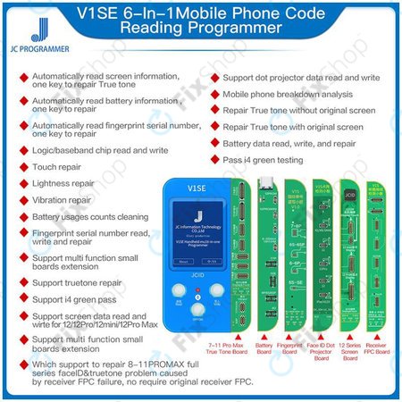 JC V1SE Programmer + LCD, Battery, Fingerprint, Face ID és 12-series Boards (iPhone 7 - 12 Pro Max)
