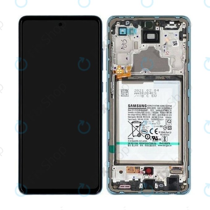 Samsung Galaxy A72 A725F, A726B - LCD Kijelző + Érintőüveg + Keret + Akkumulátor (Awesome Blue) - GH82-25541B, GH82-25542B Genuine Service Pack