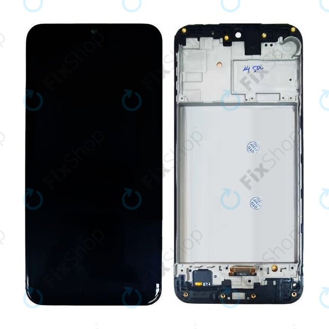 Samsung Galaxy M21 M215F - LCD Kijelző + Érintőüveg + Keret (Black) OLED