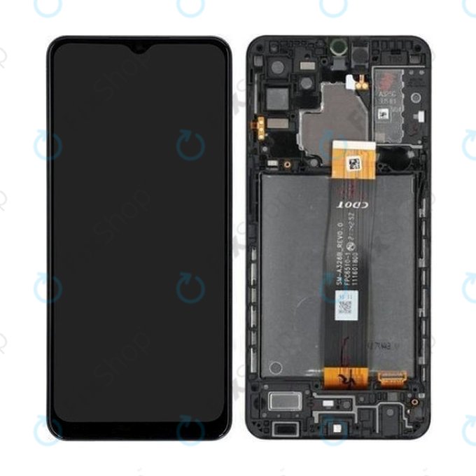 Samsung Galaxy A32 5G A326B - LCD Kijelző + Érintőüveg + Keret (Awesome Black) - GH82-25121A, GH82-25122A Genuine Service Pack