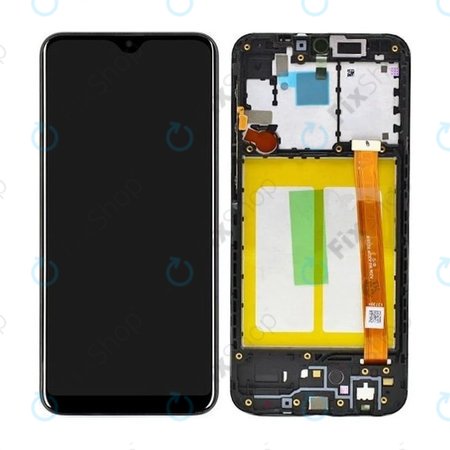 Samsung Galaxy A20e A202F - LCD Kijelző + Érintőüveg + Keret (Black) - GH82-20229A, GH82-20186A Genuine Service Pack