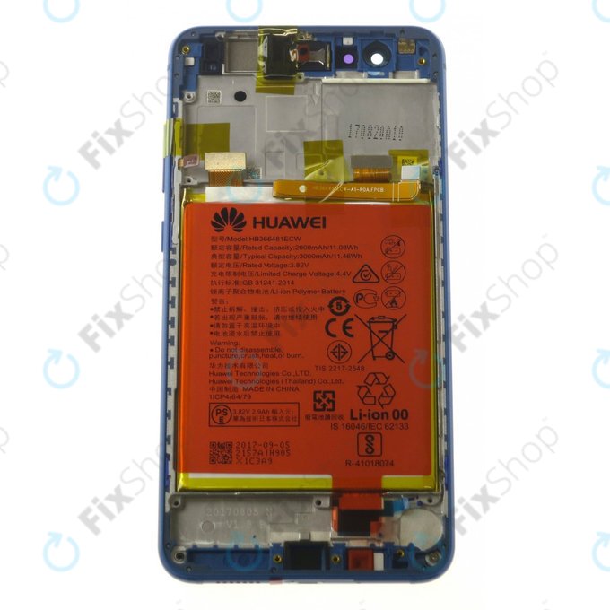 Huawei P10 Lite - LCD Kijelző + Érintőüveg + Keret + Akkumulátor (Sapphire Blue) - 02351FSL Genuine Service Pack