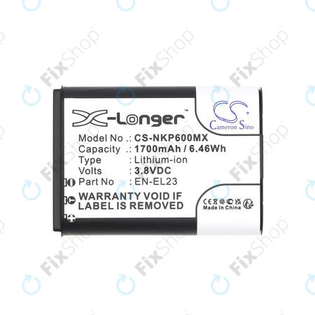 Akkumulátor Nikon Coolpix, 1700mAh, Li-Ion, 3.8V, EN-EL23, HQ