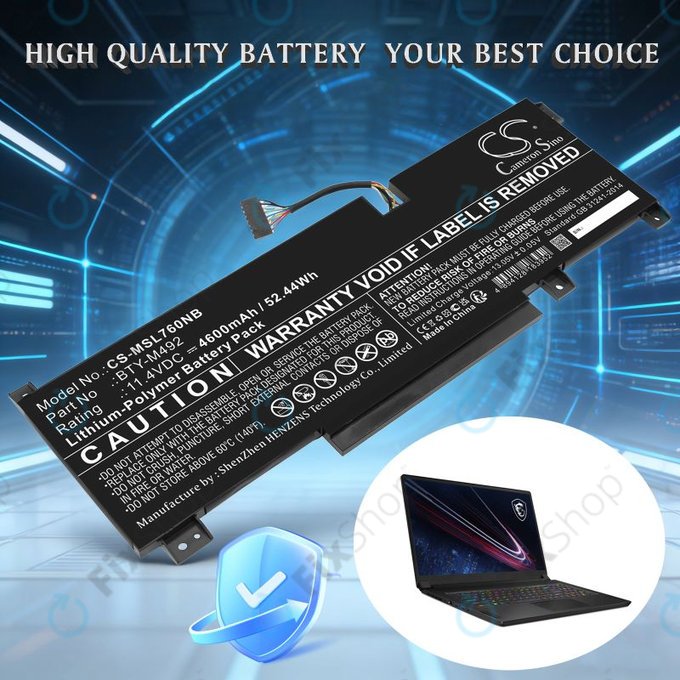 Akkumulátor MSI Pulse GL76, Katana GF66, Bravo 15, Crosshair 17, 4600mAh, Li-Pol, 11.4V, BTY-M492, HQ