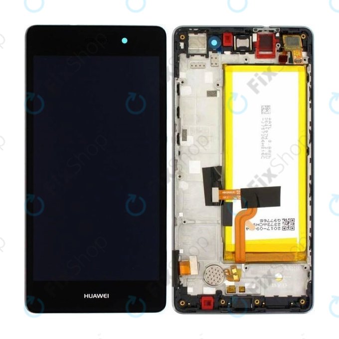 Huawei P8 Lite ALE-L21 - LCD Kijelző + Érintőüveg + Keret + Akkumulátor (Black) - 02350KCW, 02350KCC, 02350KCB, 02350JVD Genuine Service Pack