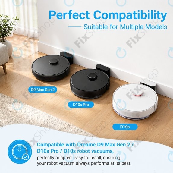 Pótalkatrész készlet Xiaomi Dreame D9 Max Gen2, D10s, D10s Pro (1x Főkefe, 2x Szűrő, 2x Oldalkefe – fekete, 2x Felmosórongy)
