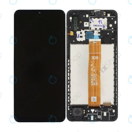 Samsung Galaxy A02 A022F - LCD Kijelző + Érintőüveg + Keret (Black) - GH82-25249A, GH82-25250A Genuine Service Pack