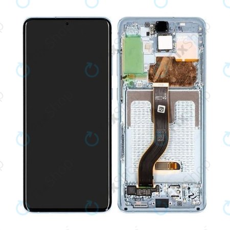 Samsung Galaxy S20 Plus G985F - LCD Kijelző + Érintőüveg + Keret (Cloud Blue) - GH82-22134D, GH82-22145D Genuine Service Pack