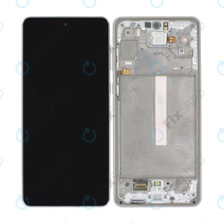 Samsung Galaxy A73 5G A736B - LCD Kijelző + Érintőüveg + Keret (Awesome White) - GH82-28686B, GH82-28884B Genuine Service Pack