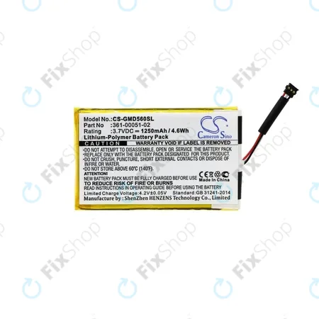 Garmin Dezl 560LMT, 560LT, 650LM, Nuvi 52LM 5'', SAT NAV - Akkumulátor 361-00051-02 1250mAh HQ