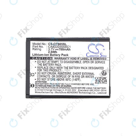 Akkumulátor Alcatel One Touch 2010D, 700mAh, Li-ion, 3.7V, CAB22D0000C1, HQ