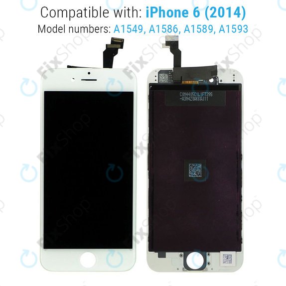 Kijelző iPhone 6, White, Érintőüveg kerettel