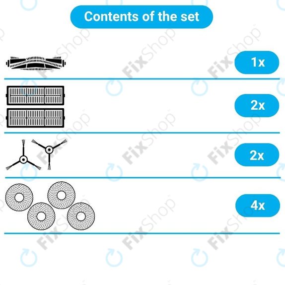 Pótalkatrész készlet Xiaomi Dreame Bot W10, W10 Pro robotporszívóhoz (1x Főkefe, 2x Szűrők, 2x Oldalkefék, 2x Felmosókendők)