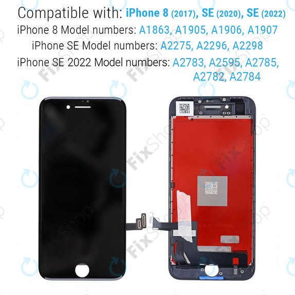 Kijelző iPhone 8, SE (2020), SE (2022), Black, Érintőüveg kerettel, Refurbished
