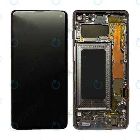 Samsung Galaxy S10 G973F - LCD Kijelző + Érintőüveg + Keret (Prism Black) OLED