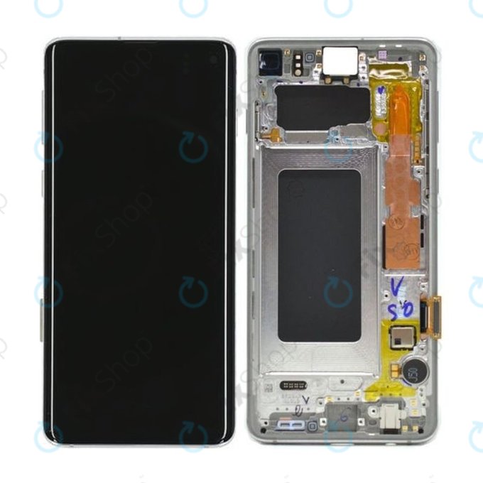 Samsung Galaxy S10 G973F - LCD Kijelző + Érintőüveg + Keret (Silver) - GH82-18850G, GH82-18835G Genuine Service Pack