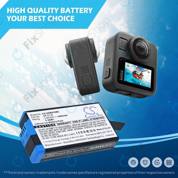 Akkumulátor GoPro Max, Max 360, Acbat-001, 1400mAh, Li-Ion, 3.85V, SPCC1B, HQ