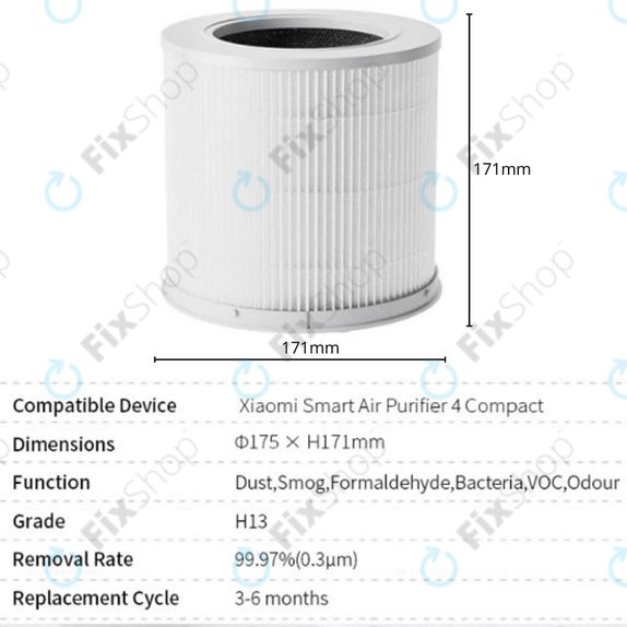 Xiaomi Smart Air Purifier 4 Compact - HEPA szűrő (Aktív szén) (White)