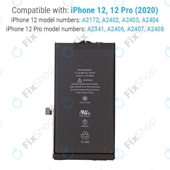 Akkumulátor iPhone 12, 12 Pro, 2815mAh, A2479, Service Pack