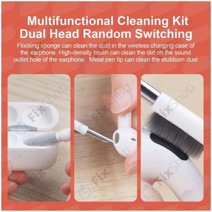 Többfunkciós Tisztítókefe + Tisztítótoll + Kulcslehúzó (Piros)