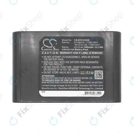 Akkumulátor Dyson DC31, DC34, DC35, DC44, 1500mAh, Li-Ion, 22.2V, 17083-2811, HQ