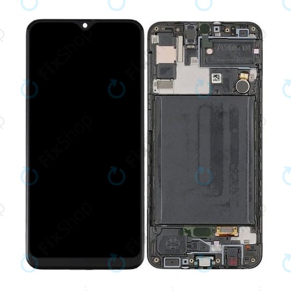 Samsung Galaxy A30s A307F - LCD Kijelző + Érintőüveg + Keret (Prism Crush Black) OLED