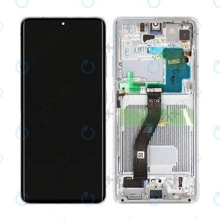 Samsung Galaxy S21 Ultra G998B - LCD Kijelző + Érintőüveg + Keret (Phantom Silver) - GH82-24589B, GH82-26035B, GH82-26036B Genuine Service Pack