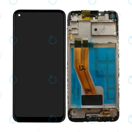 Samsung Galaxy M11 M115F - LCD Kijelző + Érintőüveg + Keret (Black) - GH81-18736A Genuine Service Pack