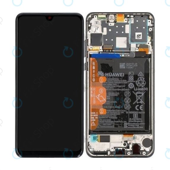 Huawei P30 Lite (2020) - LCD Kijelző + Érintőüveg + Keret + Akkumulátor (Midnight Black) - 02353FPX, 02353DQU Genuine Service Pack