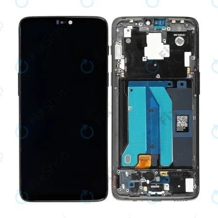 OnePlus 6 - LCD Kijelző + Érintőüveg + Keret (Midnight Black) TFT