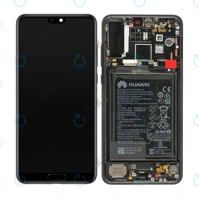 Huawei P20 Pro CLT-L29, CLT-L09 - LCD Kijelző + Érintőüveg + Keret + Akkumulátor (Black) - 02351WQK Genuine Service Pack