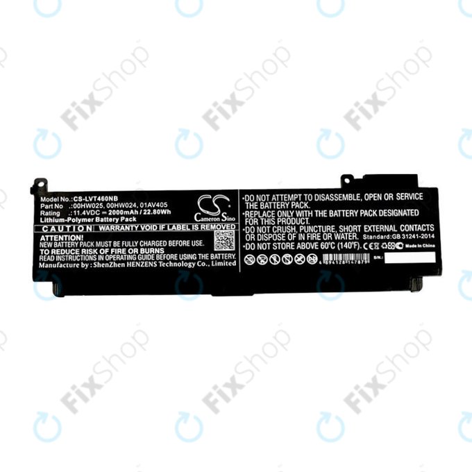 Akkumulátor Lenovo ThinkPad T460S, T470S, 2000mAh, Li-Pol, 11.4V, 00HW025, HQ