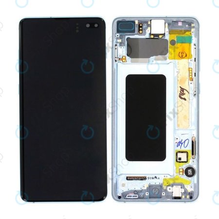 Samsung Galaxy S10 Plus G975F - LCD Kijelző + Érintőüveg + Keret (Prism Blue) - GH82-18849C, GH82-18834C Genuine Service Pack