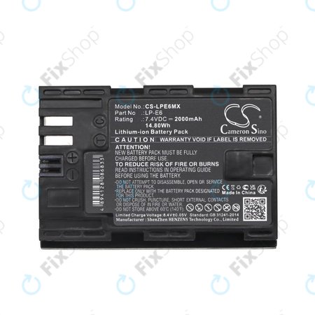 Akkumulátor Canon EOS 5D Mark II, EOS 7D, EOS 70D, 2000mAh, Li-Ion, 7.4V, LP-E6, HQ