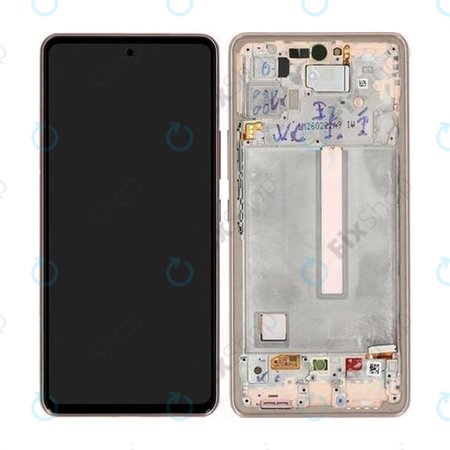 Samsung Galaxy A53 5G A536B - LCD Kijelző + Érintőüveg + Keret (Awesome Peach) - GH82-28024D, GH82-28025D Genuine Service Pack