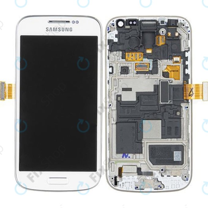 Samsung Galaxy S4 Mini i9195 - LCD Kijelző + Érintőüveg + Keret (White Frost) - GH97-14766B Genuine Service Pack